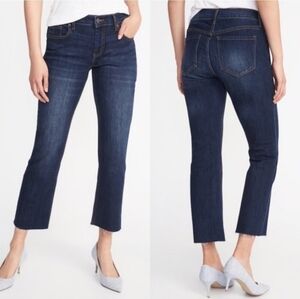 Old Navy Raw Hem Crop Flare Dark Wash Ankle Blue Jeans